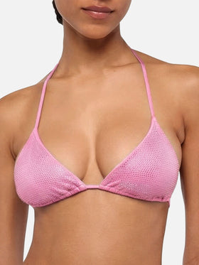 Top bikini a triangolo scorrevole con strass rosa