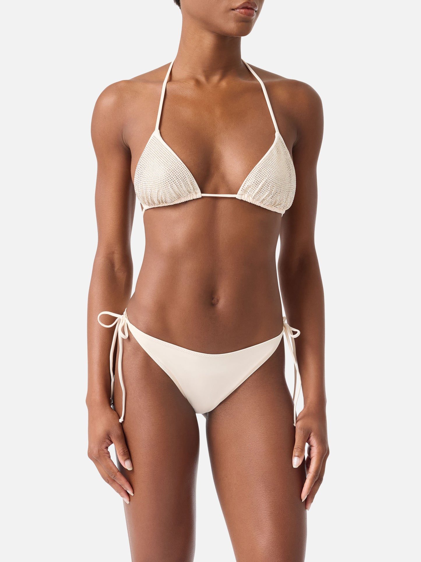 Annabelle Virgo beige rhinestone triangle bikini