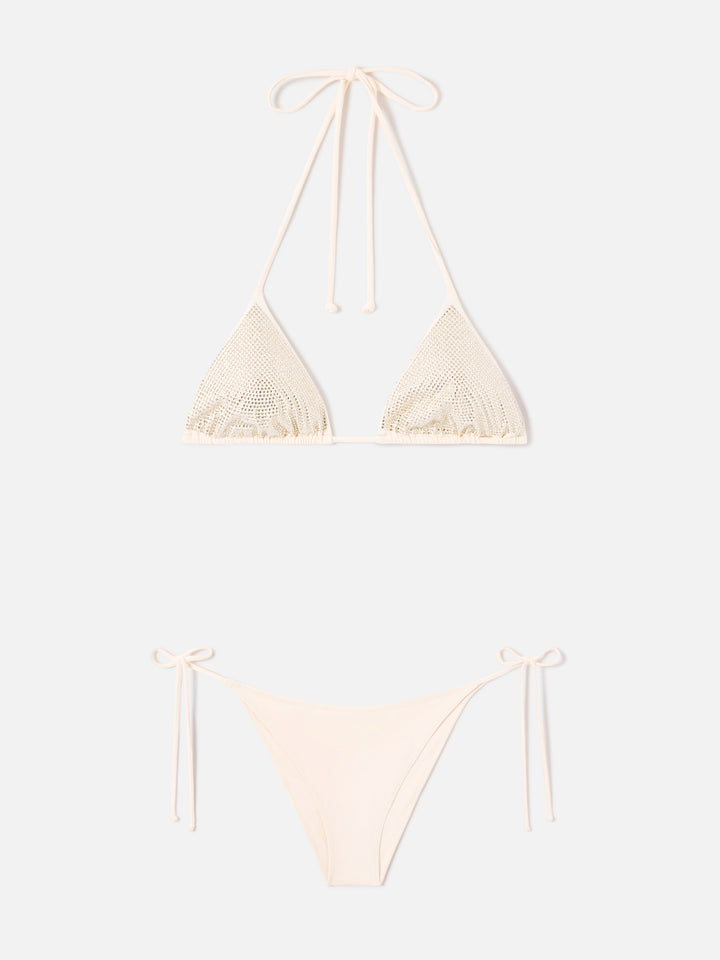 Annabelle Virgo beigefarbener Triangel-Bikini mit Strasssteinen 