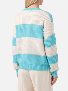 Maglione Annecy Soft crop con fantasia a rombi e scollo a V