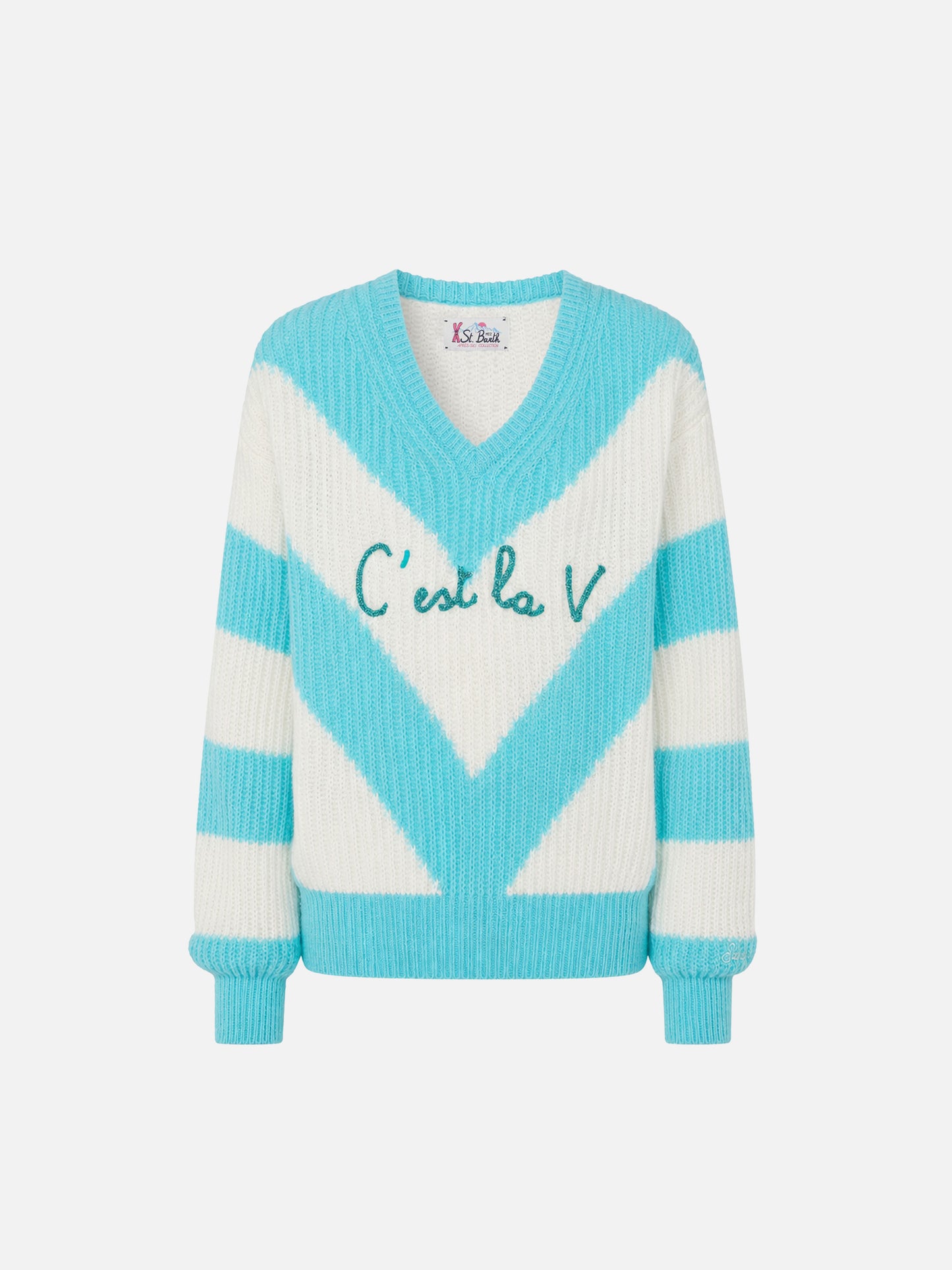 Maglione Annecy Soft crop con fantasia a rombi e scollo a V