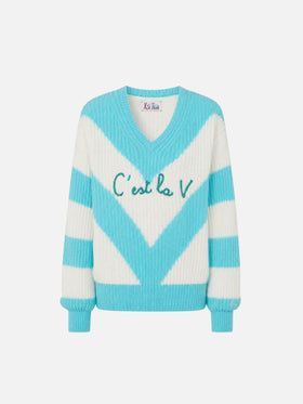 Maglione Annecy Soft crop con fantasia a rombi e scollo a V