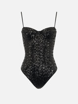 Costume intero da donna apolline nero con paillettes