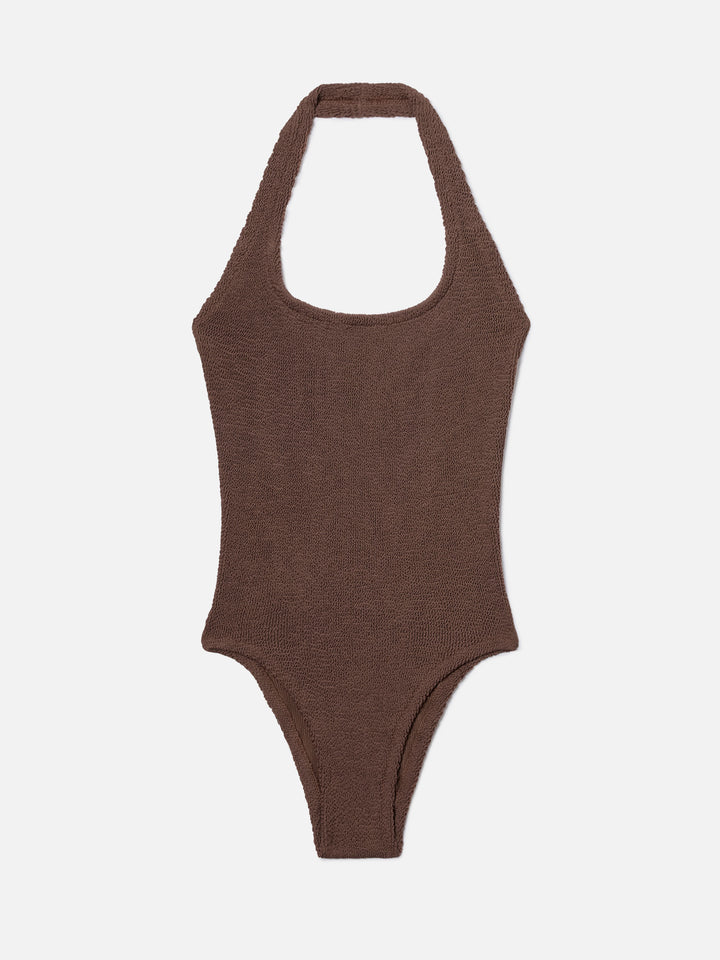 Costume intero Aria in tessuto crinkle marrone