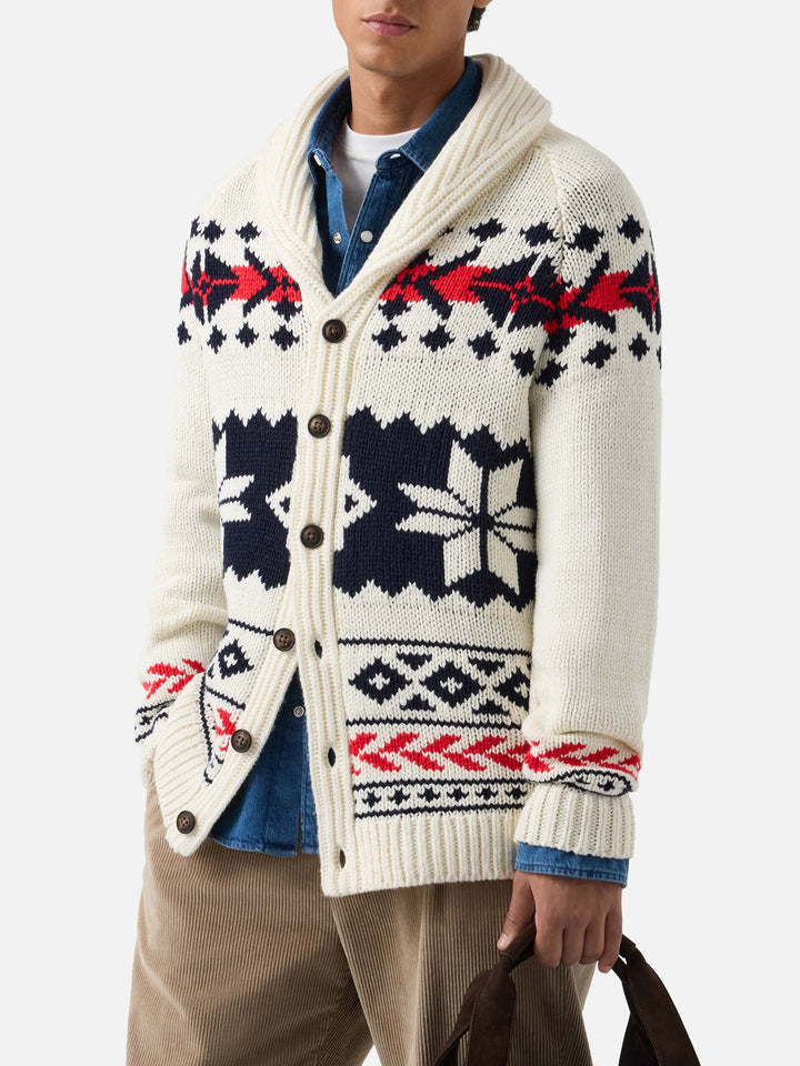 Cardigan Archer panna in misto lana e cashmere con motivo nordico