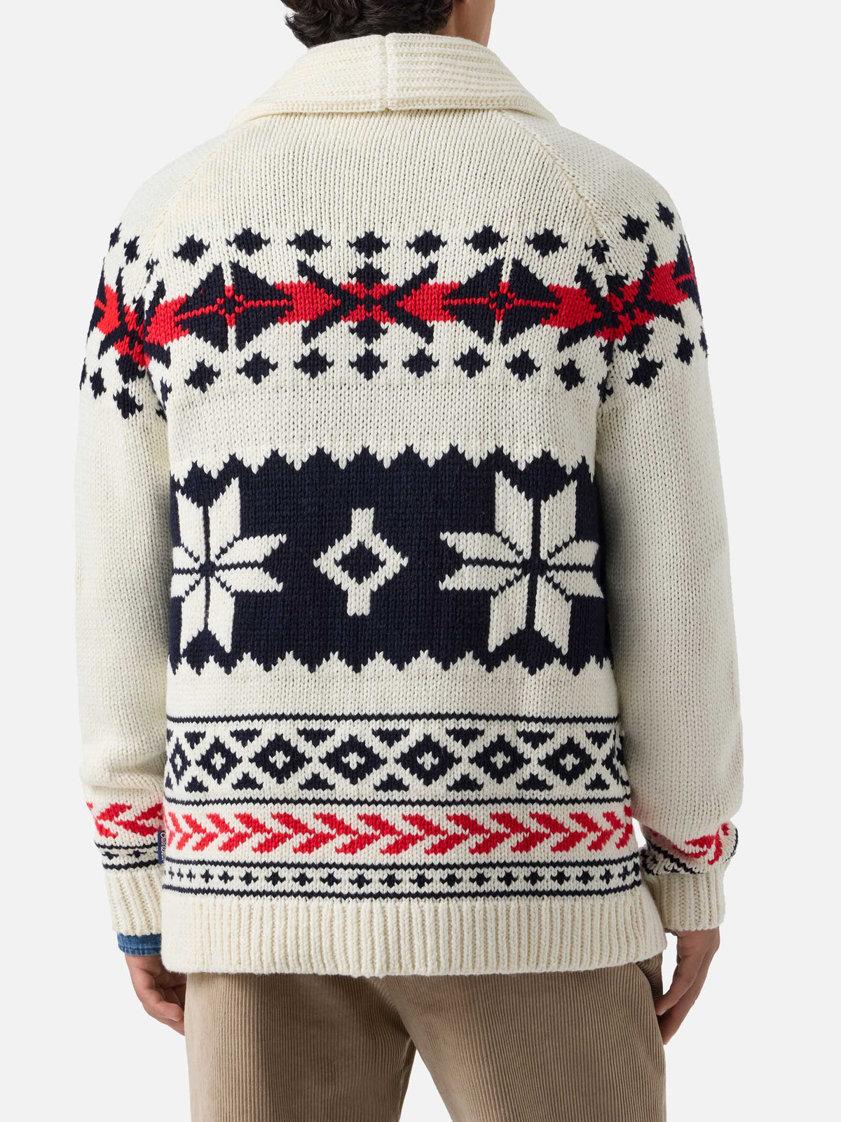 Cremefarbener Archer Cardigan aus Woll- und Kaschmirmischung mit nordischem Muster 