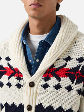 Cremefarbener Archer Cardigan aus Woll- und Kaschmirmischung mit nordischem Muster 
