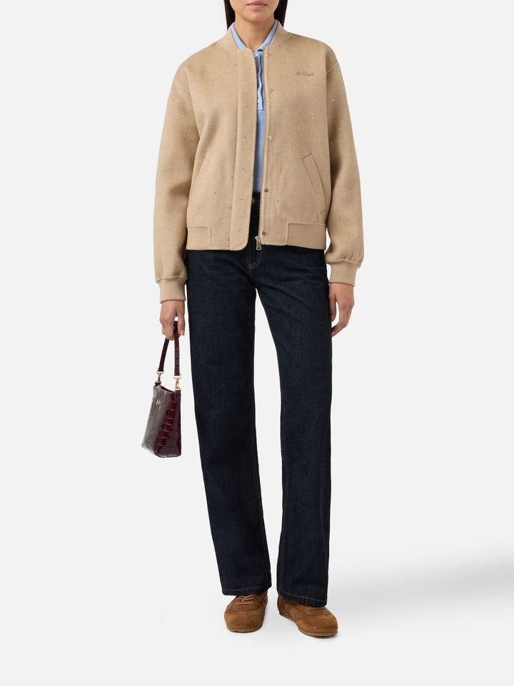 Adrien double-face herringbone bomber with rhinestones