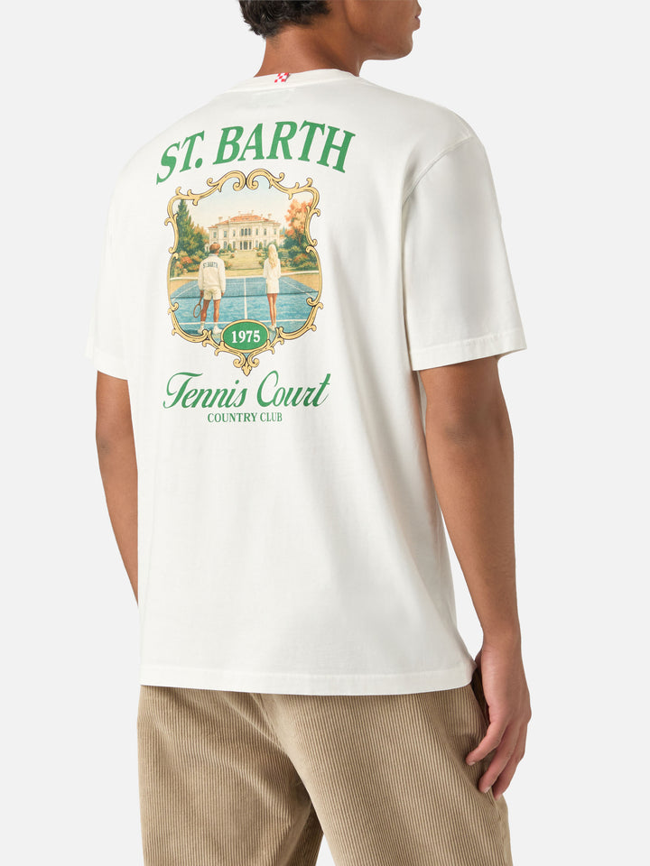 Off white Arnott cotton t-shirt with Tennis Court print