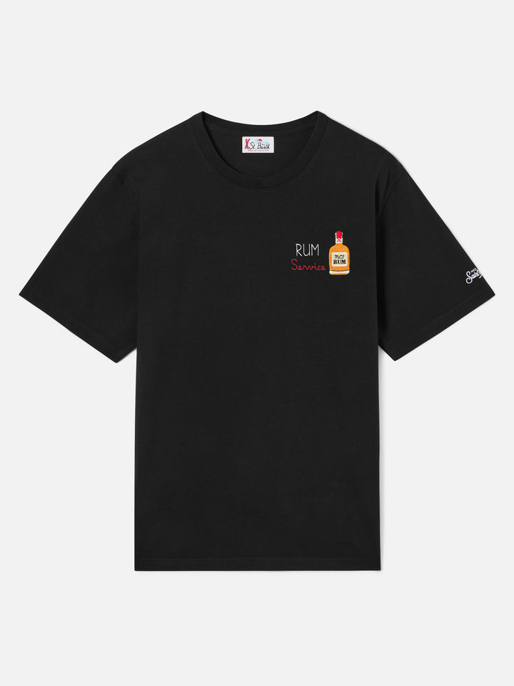 Schwarzes T-Shirt aus Arnott Baumwolle mit Rum Service-Stickerei 