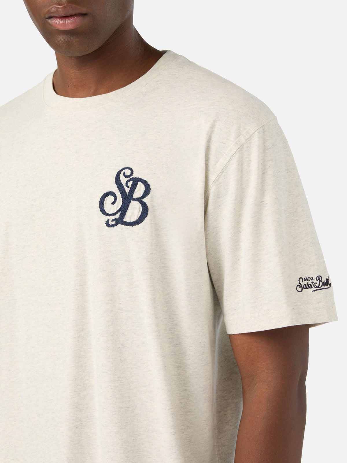 Grey Arnott organic cotton t-shirt with SB Legacy monogram embroidery