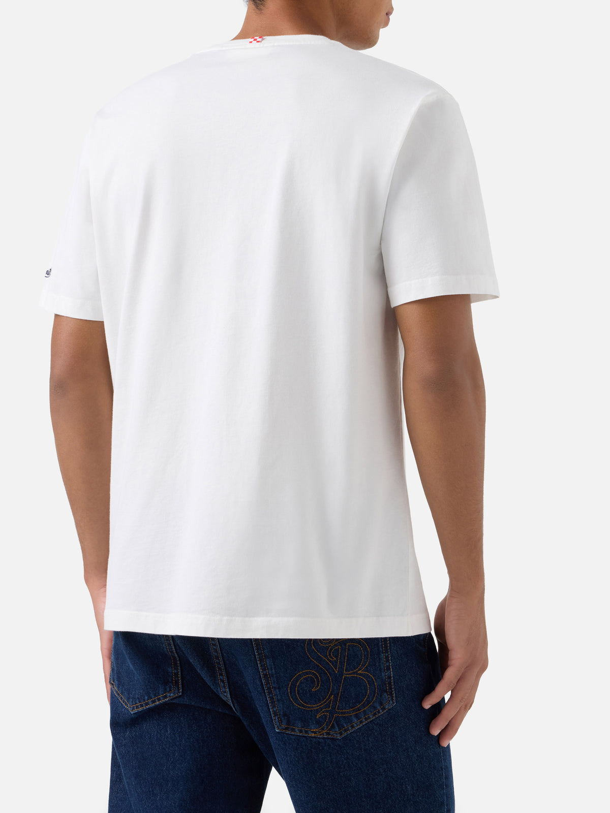 Off white Arnott organic cotton t-shirt with SB Legacy monogram embroidery