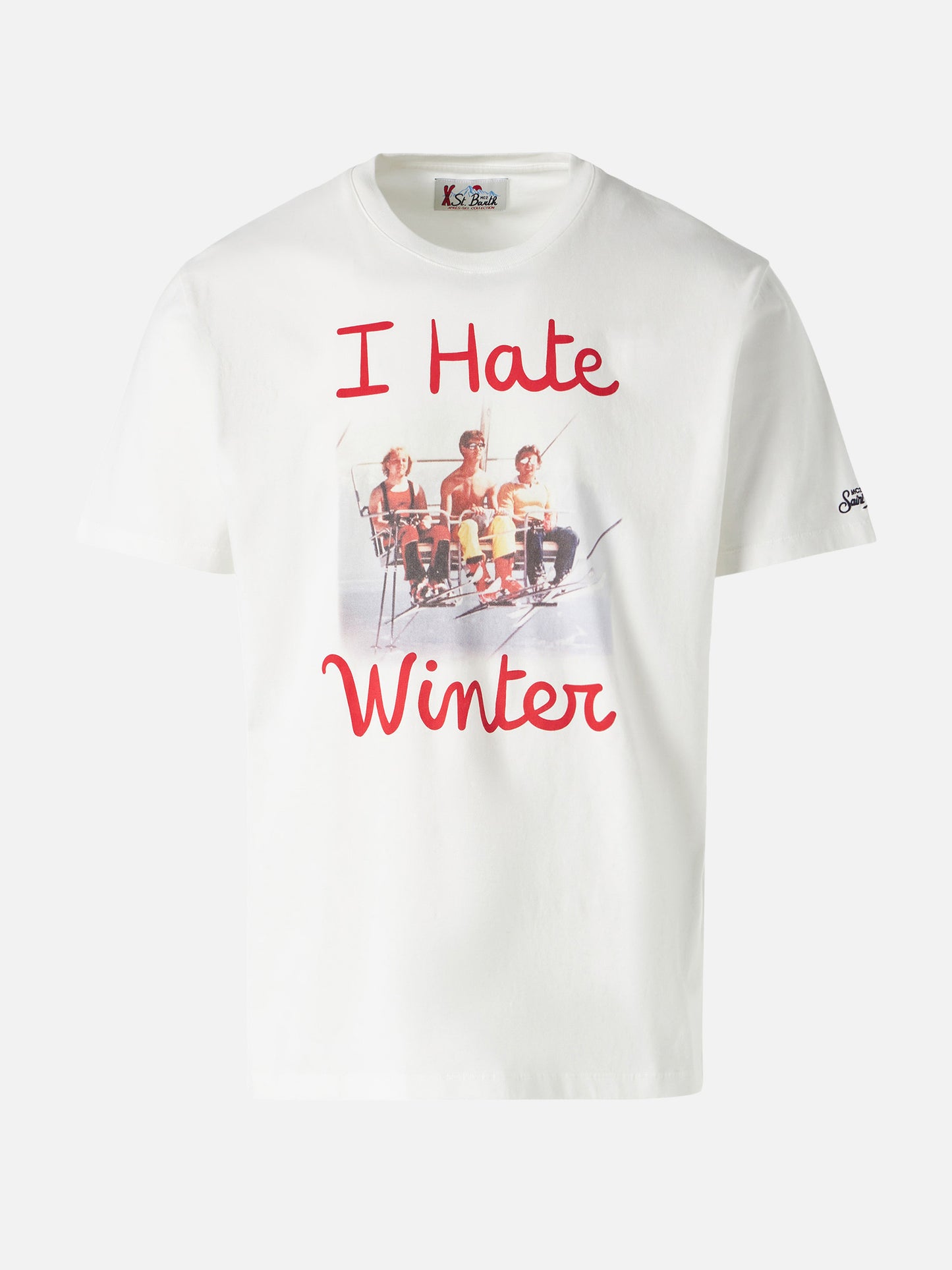 Weißes Herren-T-Shirt mit dem Aufdruck „Ich hasse den Winter“.