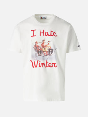 Weißes Herren-T-Shirt mit dem Aufdruck „Ich hasse den Winter“.