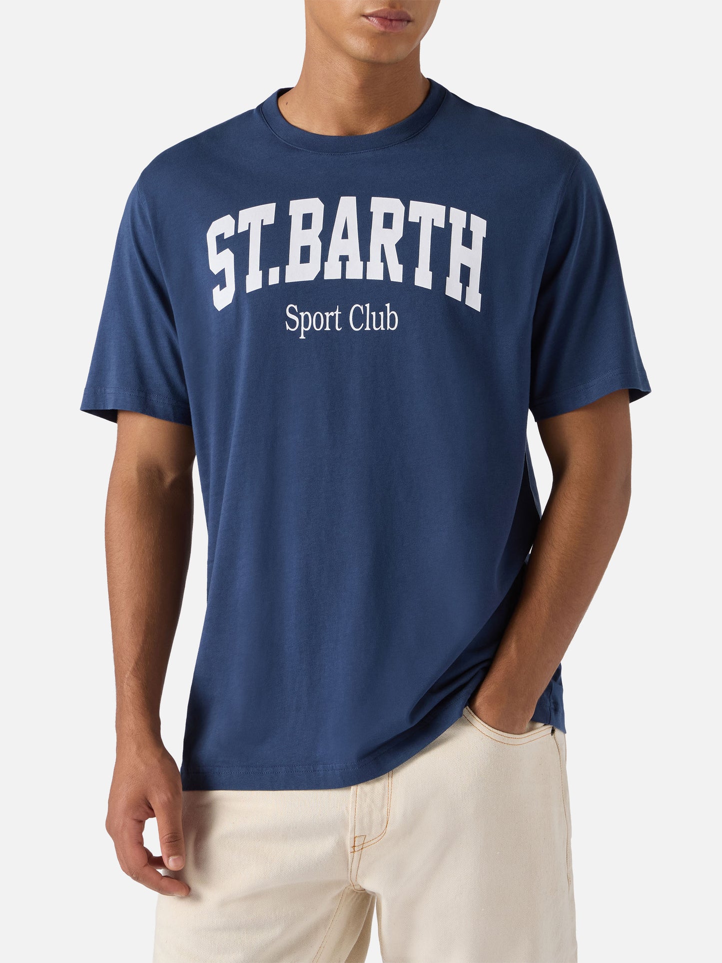 T-shirt Arnott in cotone blu con stampa St. Barth Sport Club