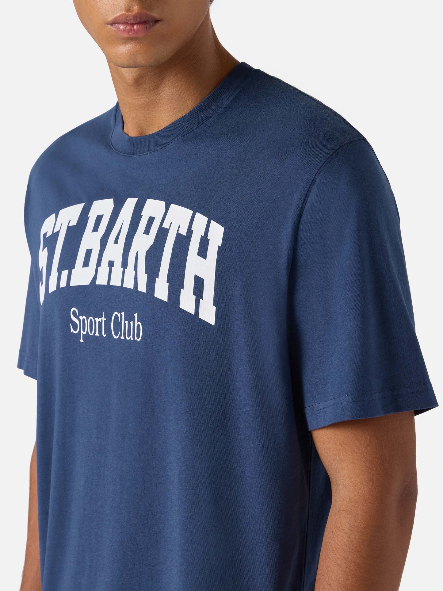 T-shirt Arnott in cotone blu con stampa St. Barth Sport Club
