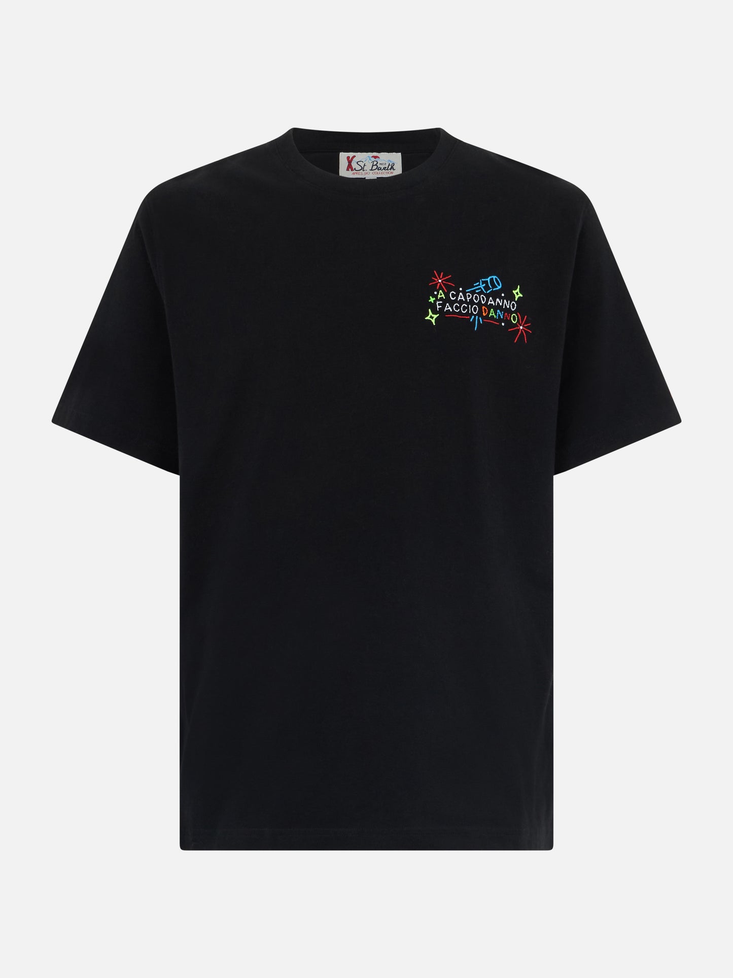 T-shirt da uomo in cotone pesante Arnott con ricamo a Capodanno faccio danno | EDIZIONE SPECIALE INSULTI LUMINOSI