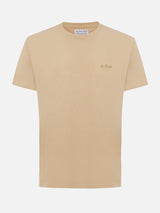 T-shirt da uomo beige in cotone pesante Arnott con ricamo St. Barth