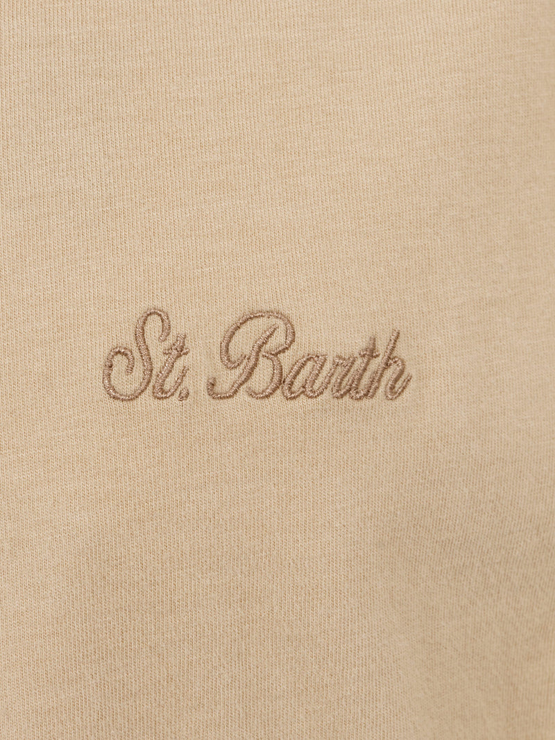 Man beige heavy cotton t-shirt Arnott with St. Barth embroidery