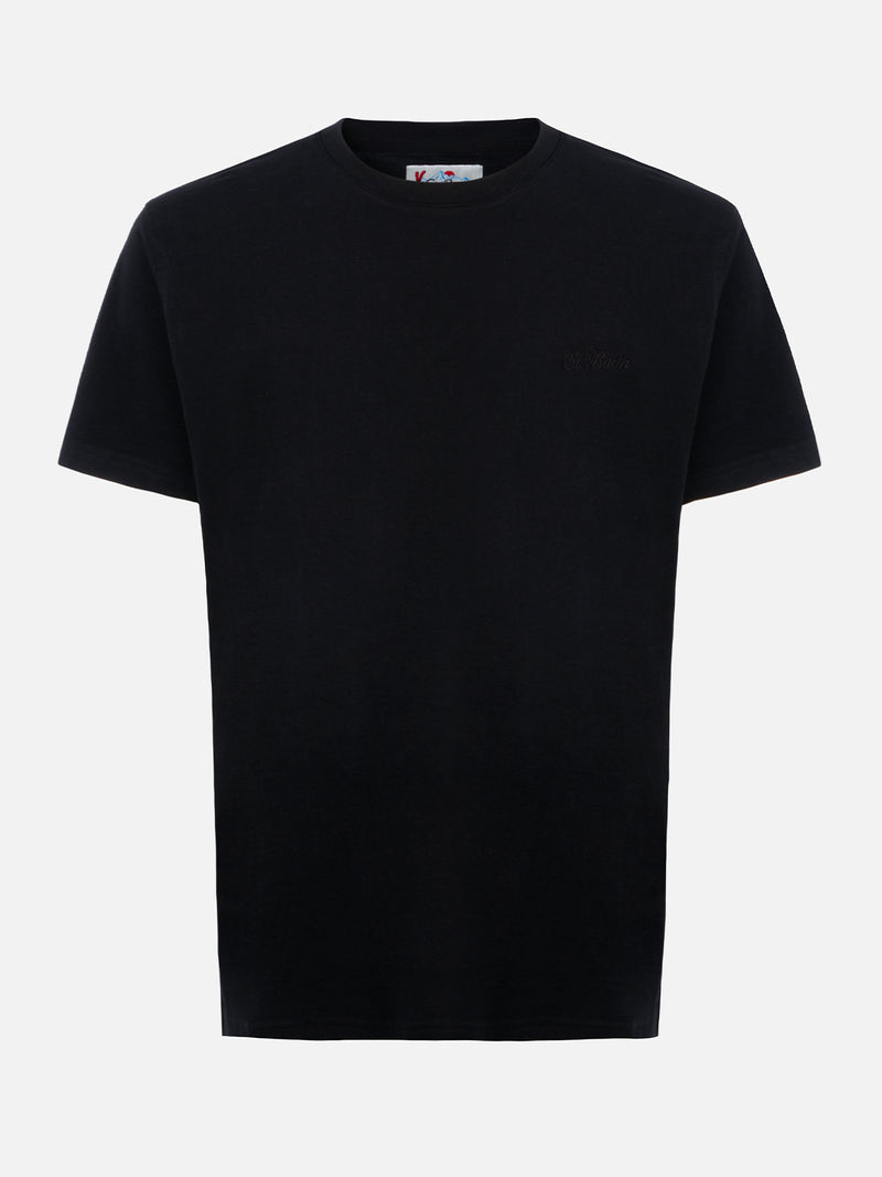 Man black heavy cotton t-shirt Arnott with St. Barth embroidery