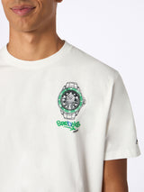 Man heavy cotton t-shirt Arnott with Crypto Starducks watch print | CRYPTO PUPPETS SPECIAL EDITION