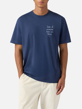 T-shirt Arnott in cotone blu con ricamo Sotto il Piumone sono un Leone