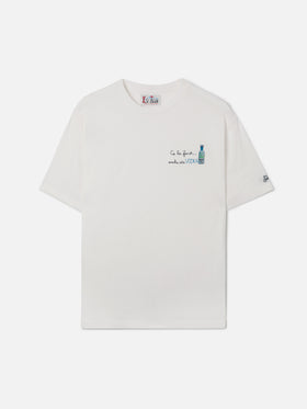 T-shirt Arnott in cotone bianco con ricamo Ce la farò anche sta Vodka