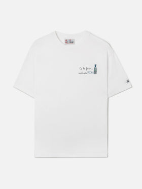 Arnott cotton T-shirt in white with Ce la farò anche sta Vodka embroidery