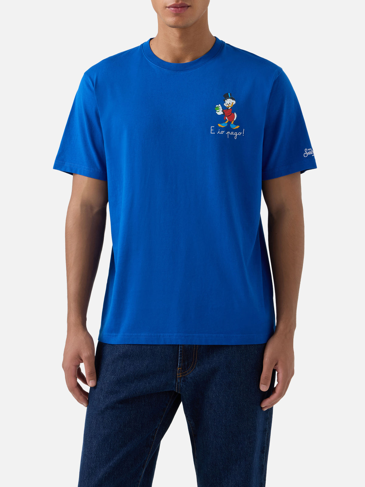 T-shirt en coton Blue Arnott avec broderie E Chi Paga | Special edition 