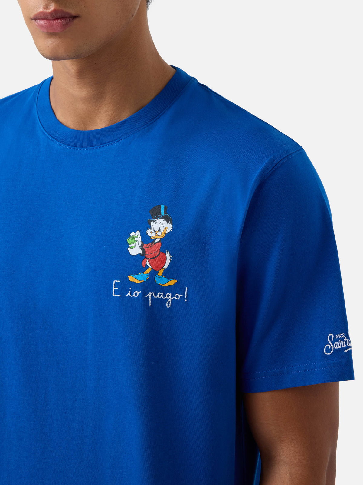 T-shirt en coton Blue Arnott avec broderie E Chi Paga | Special edition 