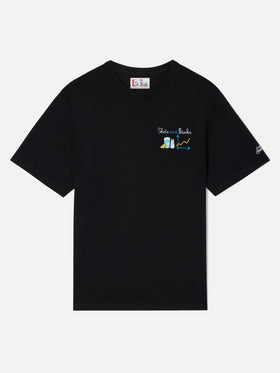 Arnott t-shirt in black with Shots and $tocks embroidery