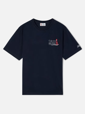 Marineblaues T-Shirt aus blue Arnott Baumwolle mit Ci Facciamo Una Pista-Stickerei 