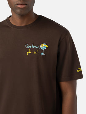 T-shirt en coton Arnott marron avec broderie Gin Tonic Please 
