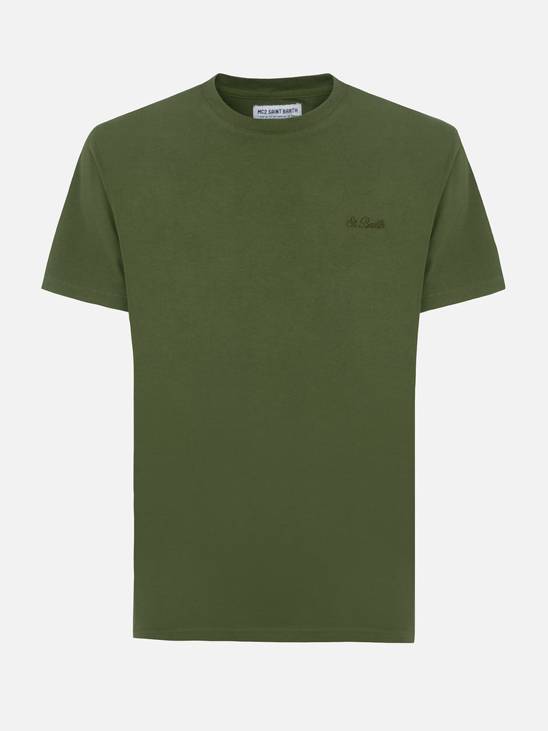 Man military green t-shirt Arnott with St. Barth embroidery