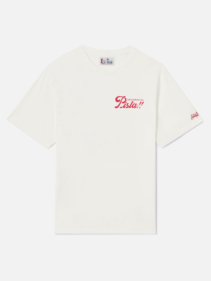 White Arnott Warm cotton t-shirt with back Facciamoci Una Pista print