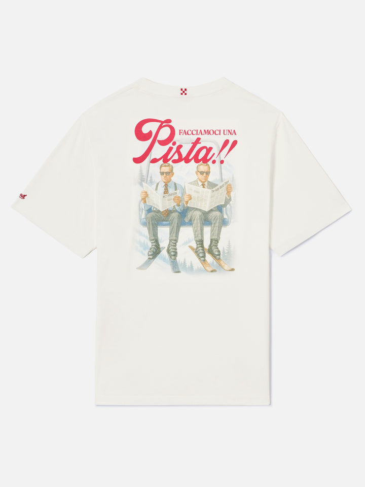 White Arnott Warm cotton t-shirt with back Facciamoci Una Pista print