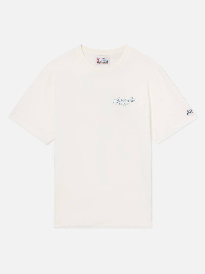 T-shirt Arnott Warm bianca in cotone con stampa Après Ski Champ sul retro