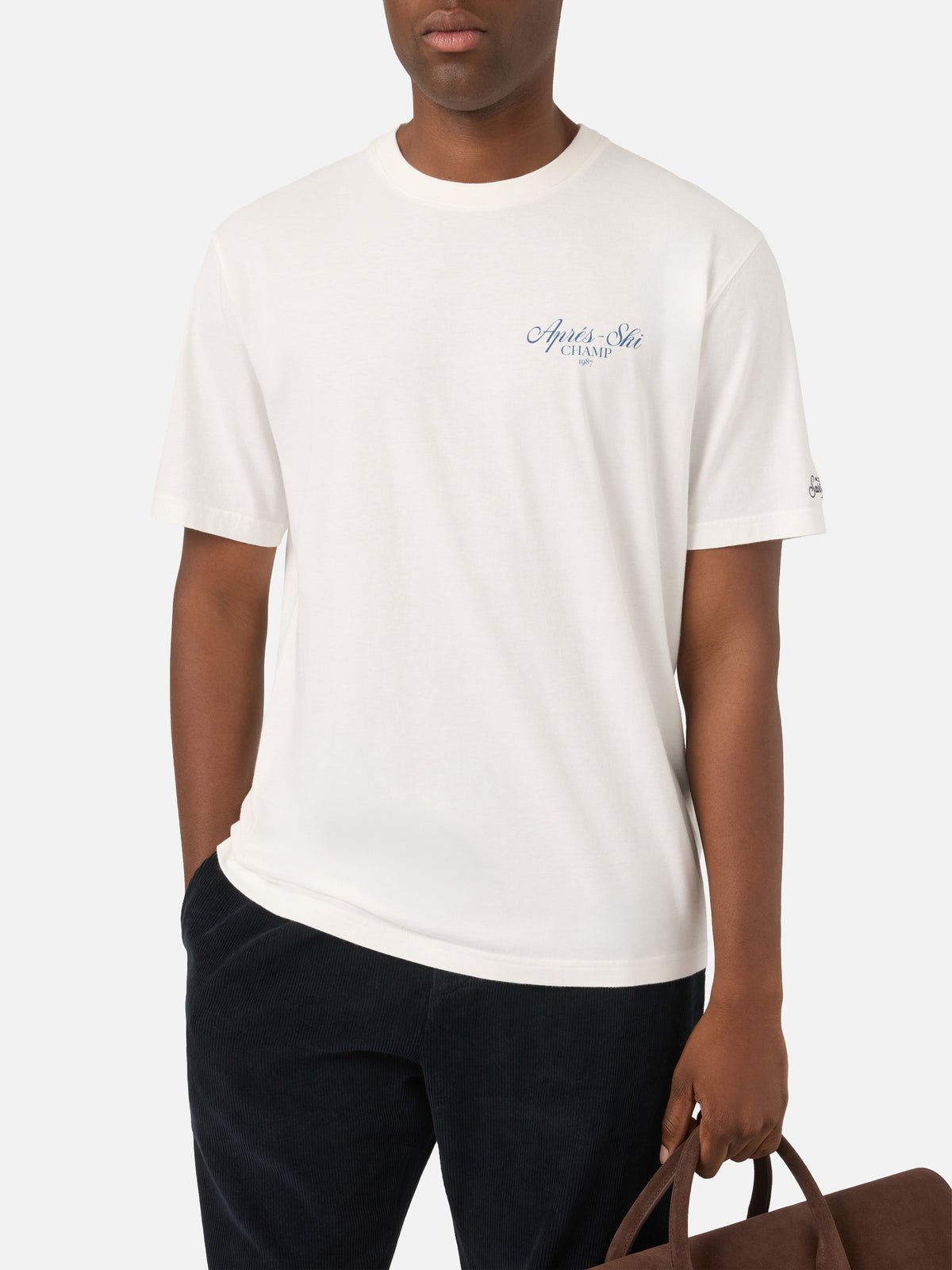 Weißes Arnott T-Shirt aus warmer Baumwolle mit Après Ski Champ-Print auf der Rückseite 