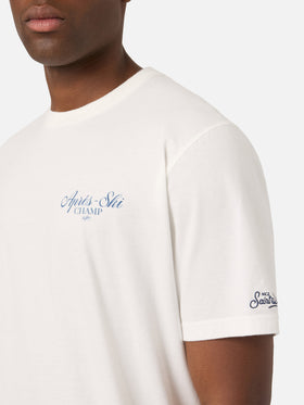 Weißes Arnott T-Shirt aus warmer Baumwolle mit Après Ski Champ-Print auf der Rückseite 
