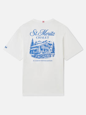 Weißes Crewneck-T-Shirt Arnott mit St. Moritz-Print Chalet 