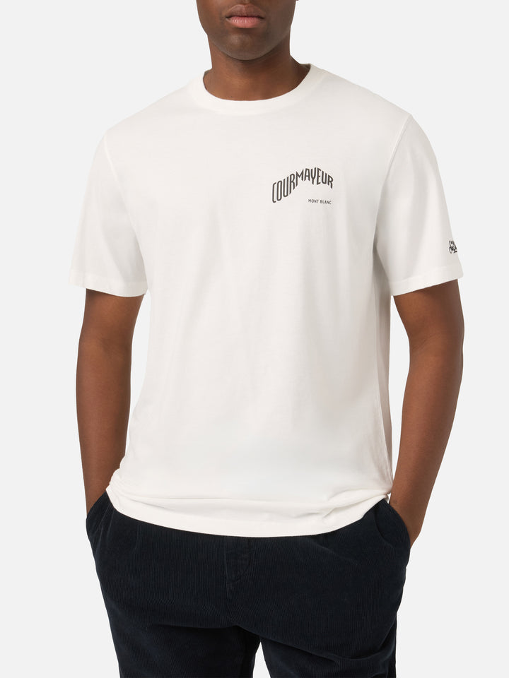 Weißes Arnott Warm T-Shirt aus Bio-Baumwolle mit Courmayeur-Print auf der Rückseite | Special edition 