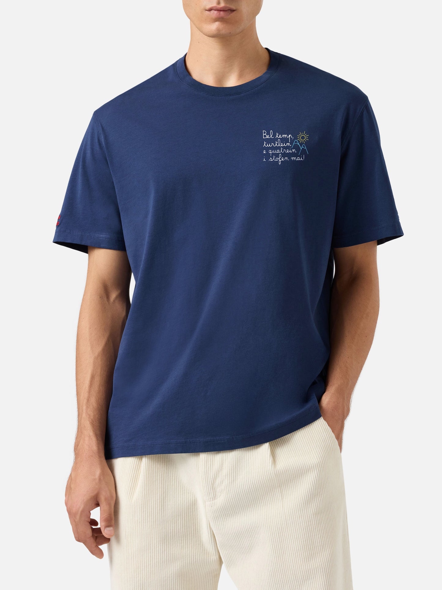 Arnott Warm Winter-Baumwoll-T-Shirt in Blau mit Bel Temp… Stickerei | VACANZE DI NATALE SPECIAL EDITION