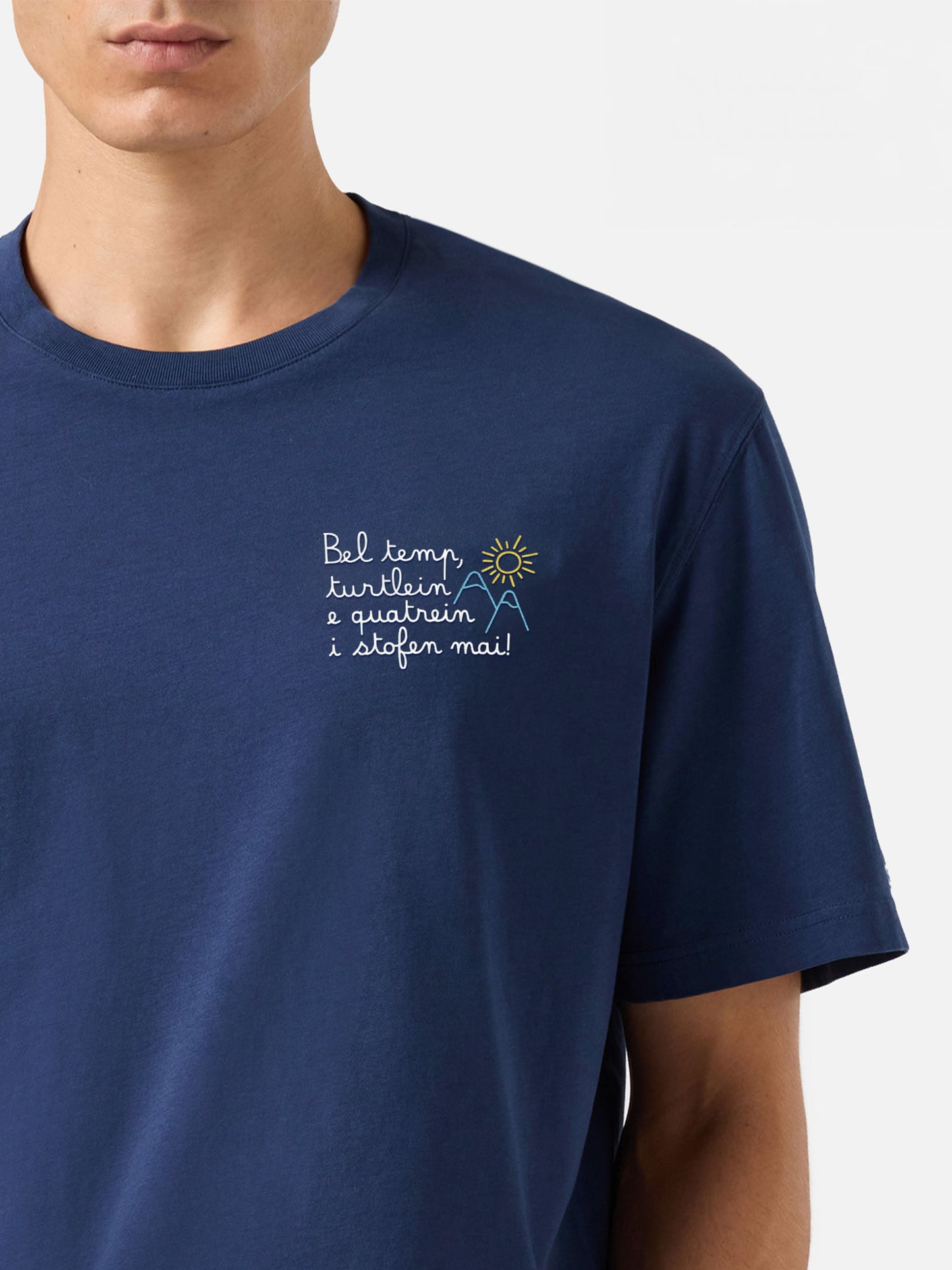 Arnott Warm Winter-Baumwoll-T-Shirt in Blau mit Bel Temp… Stickerei | VACANZE DI NATALE SPECIAL EDITION