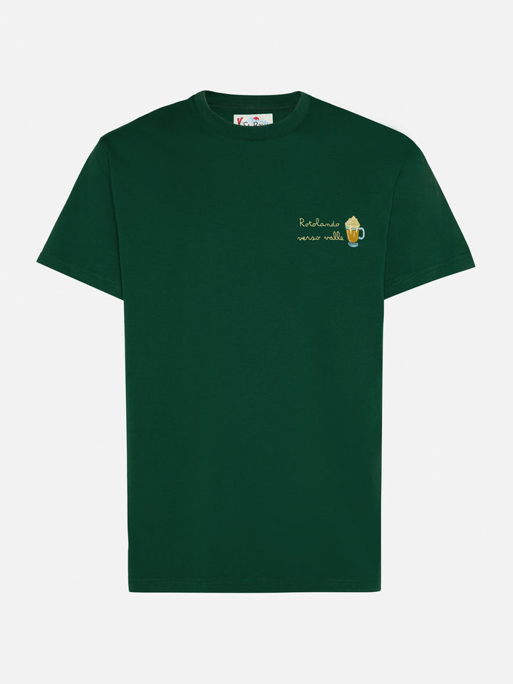 Arnott warm-touch cotton T-shirt in green with Rotolando verso valle embroidery