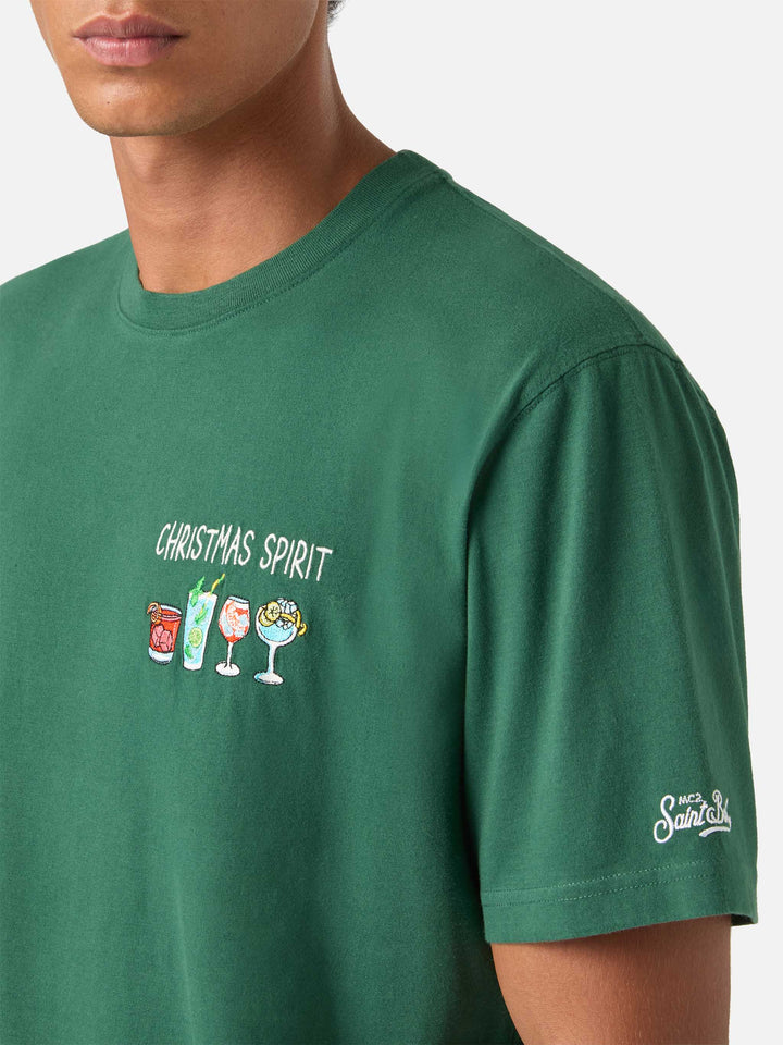 Grünes Arnott Warmes Baumwoll-T-Shirt mit Christmas Spirit-Stickerei 