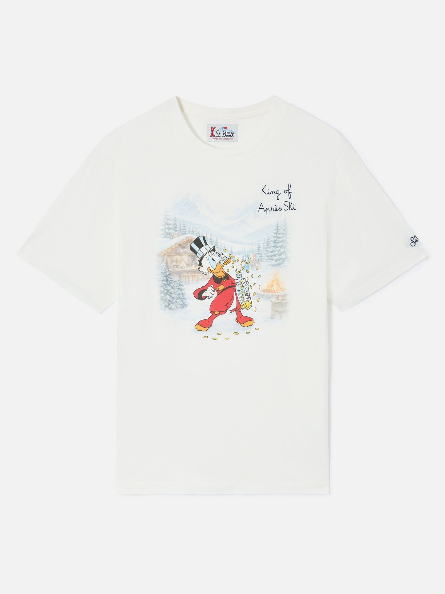 Arnott Warmes T-Shirt in Weiß mit Scrooge McDuck King of Après Ski-Print 