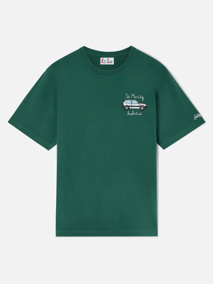 Grünes Arnott T-Shirt aus warmer Baumwolle mit St. Moritz Habitué Stickerei | Special edition 