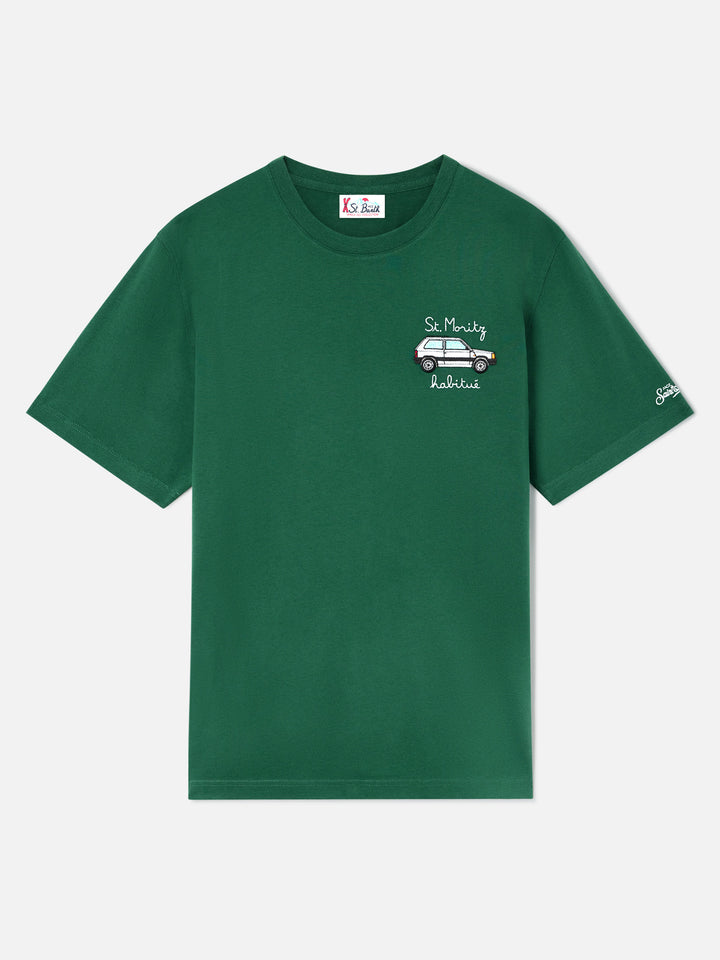 Grünes Arnott T-Shirt aus warmer Baumwolle mit St. Moritz Habitué Stickerei | Special edition 