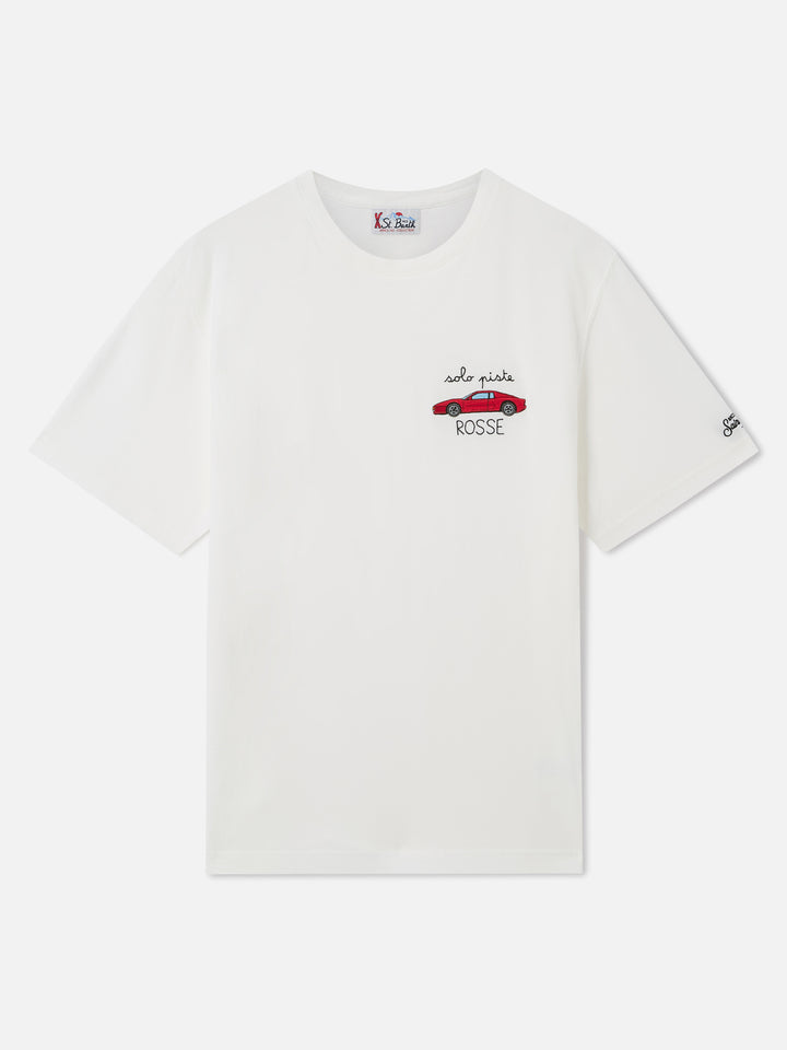 Camiseta de cuello redondo Arnott en blanco con bordado Solo Piste Rosse 