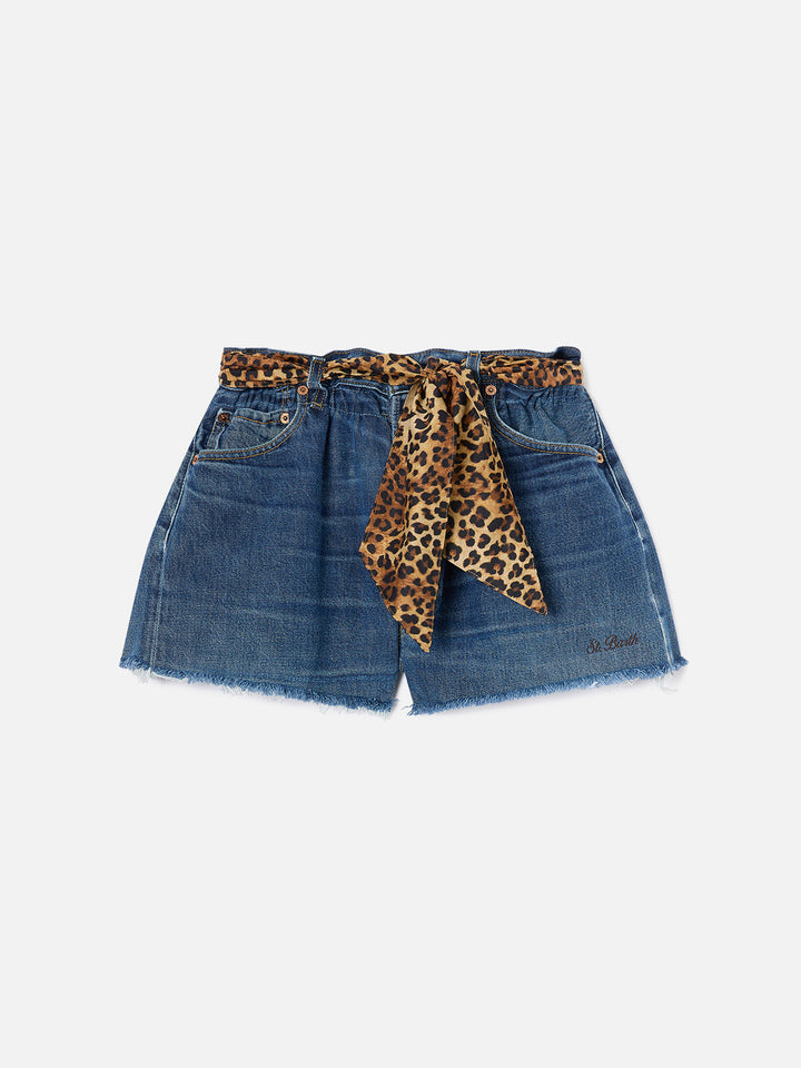 Arizona denim shorts with leopard details